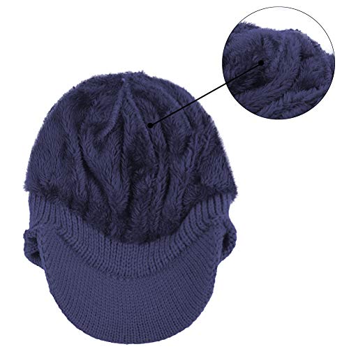 Original One Winter Ear Flap Visor Beanie Lining Hat with Billed Knit Brimmed Cap - color: Blue