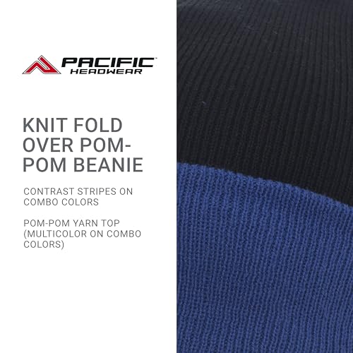 Pacific Headwear Unisex Adult Pacific Headwear Knit Fold Over Pom-pom Beanie - color: Black/Royal, size: One Size