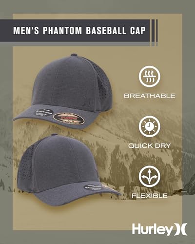 Hurley Men's Baseball Cap - Sweat-Wicking Fitted Baseball Hats for Men (S-XL) - color: Black Heather, size: Large-X-Large