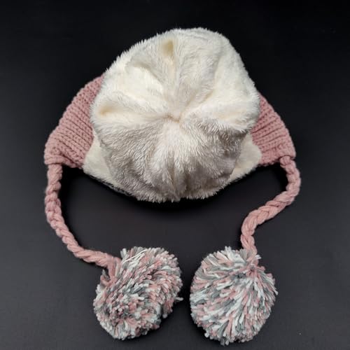 HUAMULAN Women Winter Sherpa Beanie Hats Knit Fleece Lined Ear Flaps - color: Grey Pink