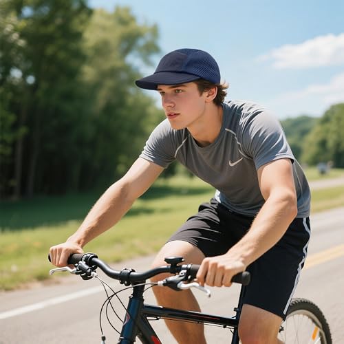 Clakllie Quick Dry 5 Panel Running Hat Breathable Mesh Hat Two-Tone Short Brim Hats Lightweight Baseball Cap Summer Sport Cap - color: S-asbh02-navy Blue