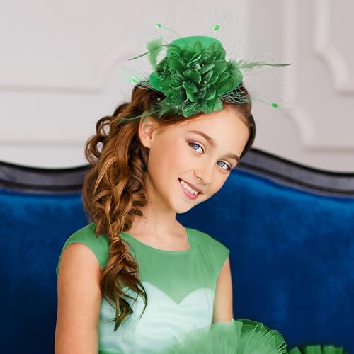 Zinniday Mini Green Fascinators Hat - Elegant 2026 Kentucky Hats with Clip 1920s 50s Victoria Pillbox Tea Party Derby Cap with Flower and Veil for Women Ladies Cocktail Costume Accessories - color: Green