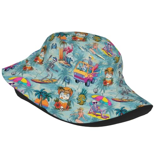 Bucket Hat for Men Women Packable Sun Hats Fisherman Outdoor Summer Travel Hiking Beach Caps - color: Skull Pineapple