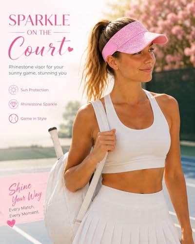 Shiny Women's Bling Rhinestone Visor Sun Protection for Tennis Golf Beach - color: Pinkabcolor
