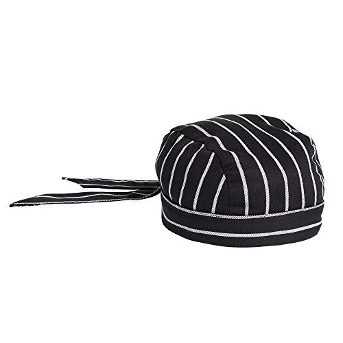 Uncommon Threads Elastic Back Skull Cap Chef Hat with Ties - color: Chalk Stripe