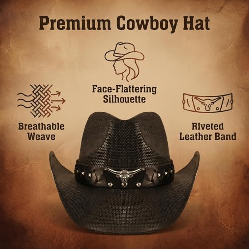 Straw Cowboy Hats for Women and Men - color: K-cm-a-black, size: Large