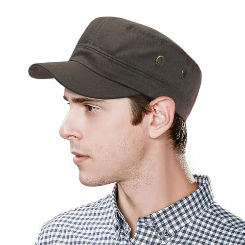 Unisex Classic Cadet Army Hat Flat Top Baseball Cap Military Hats - color: Coffee