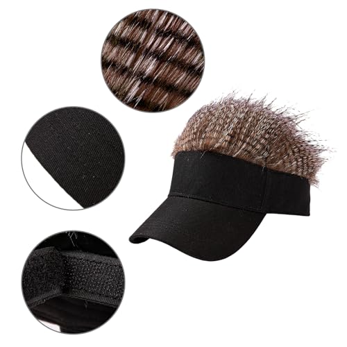 Mens Novelty Sun Visor Beach Hat Short Hair Wigs UV Protection Adjustable Golf Dad Cap Funny Hip Hop Rave Party Trucker Hat - color: Brown & White