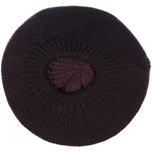BYOS Womens Winter Cozy Cable Fleece Lined Knit Beret Beanie Hat (Set Available) - color: Dk.brown Ribbed Solid Button