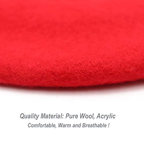 Wheebo Wool Beret Hat,Solid Color French Style Winter Warm Cap for Women Girls Lady - color: Red