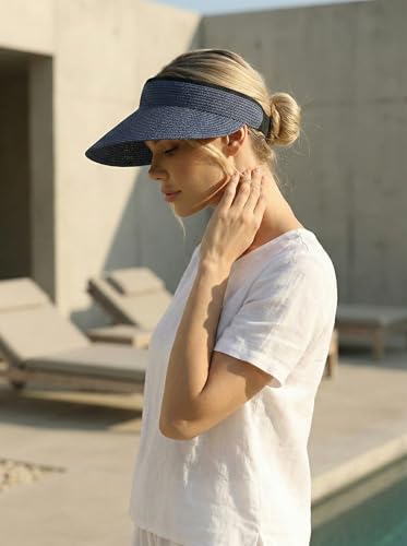 Sun Visor Hat for Women Summer Beach Vacation Essential Ponytail Friendly Travel Foldable Packable UPF 50+ - color: Navy