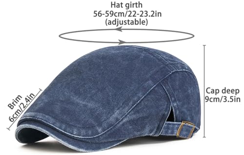 Initlove Mens Newsboy Cap Washed Beret Ivy Hat Flat Hats for Cabbie Driving - color: Navy