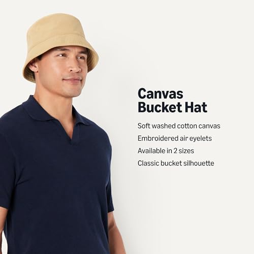 Amazon Essentials Men's Washed Cotton Canvas Bucket Hat - color: Khaki, size: Small-Medium