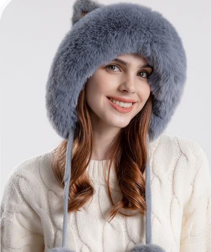 Outdoor Warm Earflap Beanie Hat with Brim Baseball Slouchy Knitted Visor Skull Caps for Women Men Black - color: Grey
