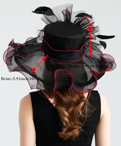 Women Organza Derby Hat Fascinator Tea Party Wedding Church Derby Hat Fascinator Hats Dual-use - color: 02b Black