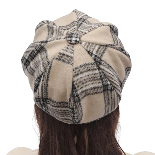 ZLYC Women Classic Newsboy Cap Visor 8 Panel Gatsby Cabbie Paperboy Hat - color: Tartan Plaid Beige