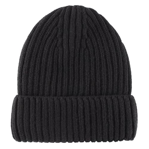 Connectyle Fleece Lined Cuffed Beanie Hat for Men Women Knitted Winter Wool Beanies Skull Cap Warm Watch Hat - color: Black