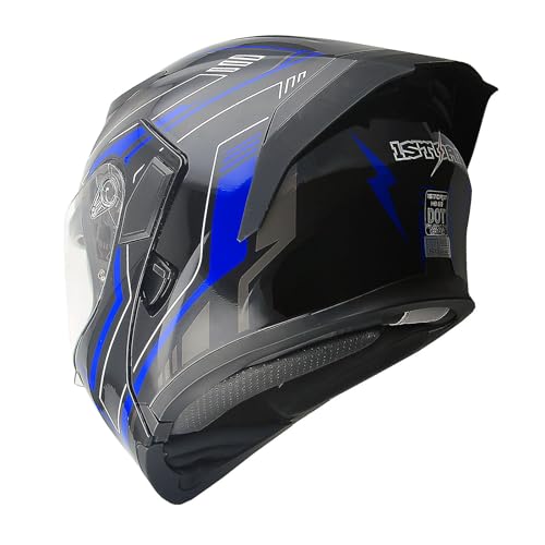 1Storm Motorcycle Modular Full Face Helmet Flip up Dual Visor Sun Shield: HB89 Arrow Blue - color: Arrow Blue, size: Small