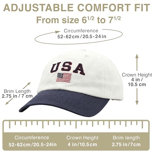 E BY ELIDAN USA Hat, Embroidered American Flag Baseball Cap for Men Women - color: White Navy With Usa Flag