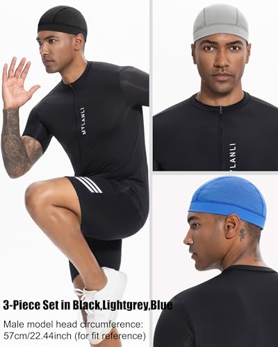 3PCS Cooling Breathable Skull Cap for Men Women Helmet Liner Caps - color: 3pcs(black+light Grey+dark Blue)