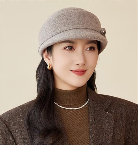 Women Vintage Fedora Bowler Hats Elegant Felt Cloche Hat Visor Warm Bowknot Newsboy Cap Fall Winter - color: B-light Khaki