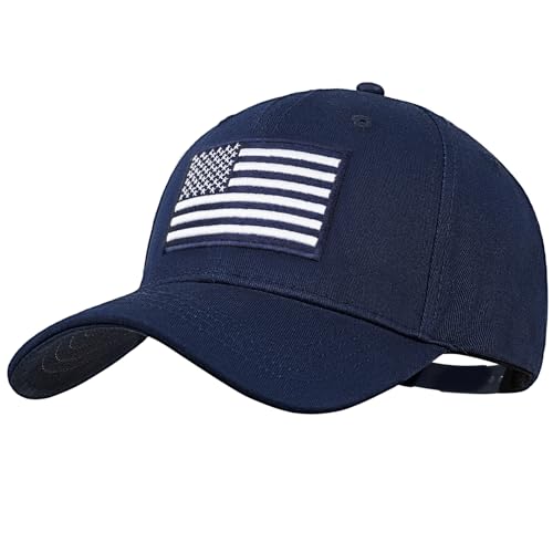American Flag Baseball Cap for Men Women, Flag Embroidery & Adjustable Fit - color: Dark Blue / White