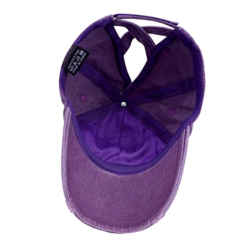 Criss Cross Ponytail Hat Women Washed Distressed Baseball Caps Adjustable High Messy Bun Ponycap - color: B - Denim Purple