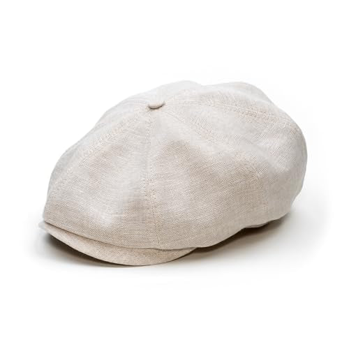Sterkowski Model Shelby | 100% Linen Newsboy Cap for Men and Women | Airy Vintage Style Paperboy Cap - color: Beige, size: 7 5/8