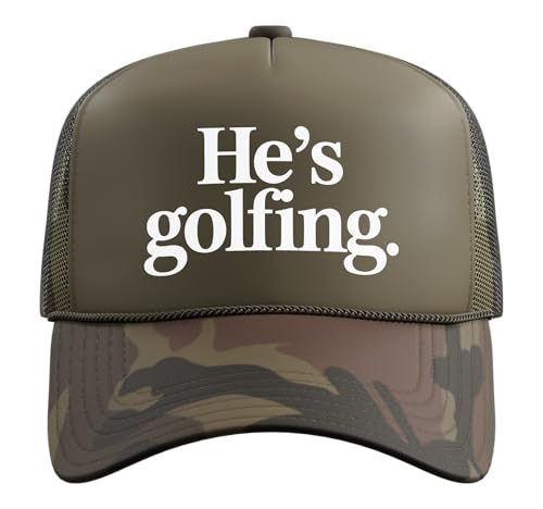He's Golfing Trucker Hat with Adjustable Mesh Back - color: Camo Green