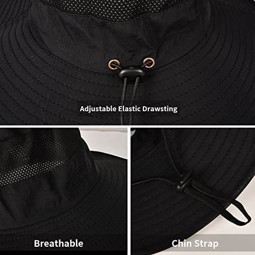 Rosoz Sun Hats for Men Women UPF 50+ Breathable Wide Brim Summer Fishing - color: 1pack-black