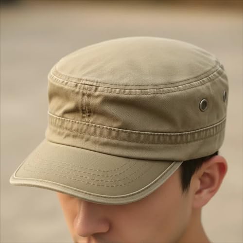 Army Cadet Cap for Men Women Military Flat Top Cap Adjustable Cotton Basic Baseball Cap - color: Coffee