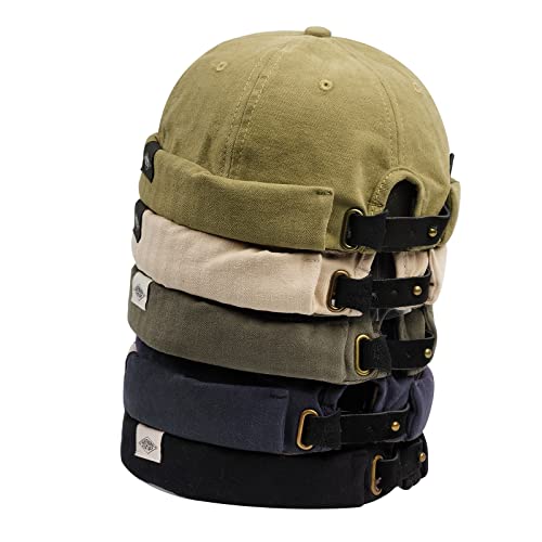 Croogo Cotton Brimless Hat for Men Rolled Cuff Docker Cap Casual Worker Hat - color: M-ct84-olive Green