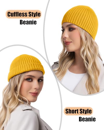 ROYBENS Wool Beanie for Men Women, Seamless Knit Warm Winter Hat Skull Caps - color: 1pcs-yellow