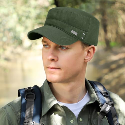 Cotton Military Caps for Men Women Unisex Flat Top Hat Adjustable Cadet Army Cap - color: Army Green 2