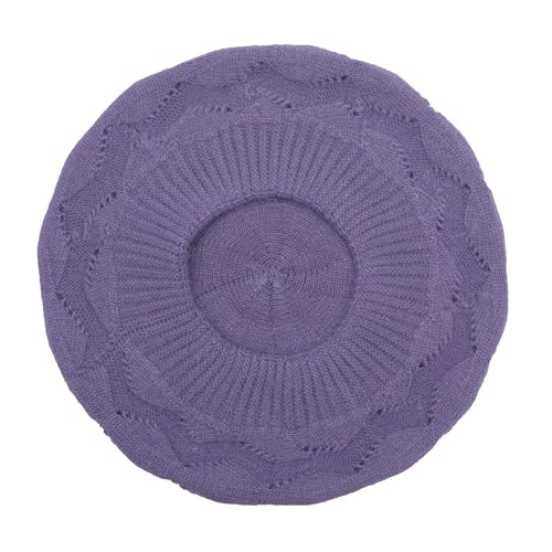 ZLYC Women French Beret Hat Reversible Solid Color Knit Warm Artist Cap - color: Cable Pattern Purple