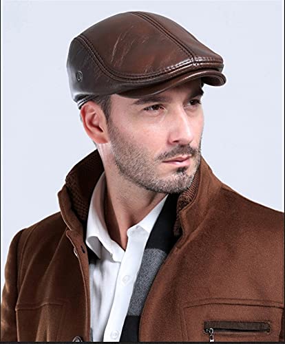 Berets Men's Outdoor Leather hat Winter Male Warm Ear Protection Cap 100% Genuine Leather hat Leisure…