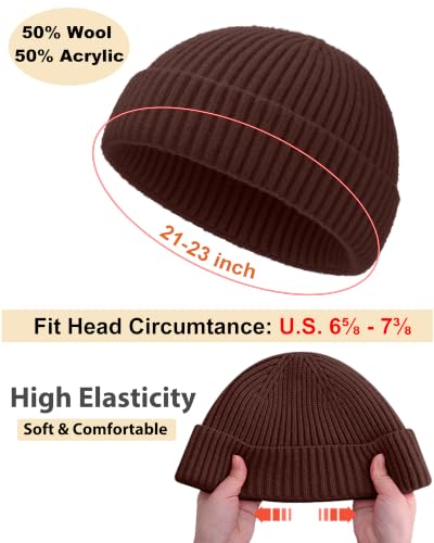 Short Fisherman Beanie for Men Women Wool Knit Cuff Winter Hats - color: 1pcs-dark Coffee