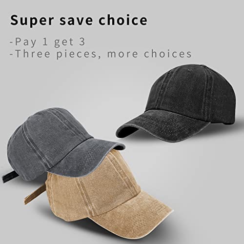 Baseball Cap Unisex Vintage Washed Distressed Cap,Retro Adjustable Dad Hats,Baseball Hat for Men Women - color: 3pcs-black+grey+khaki