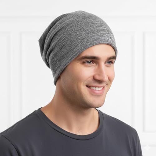 Utaly Soft Slouchy Chemo Beanie for Women Breathable Stretchy Skull Cap for Cancer Hair Loss Patients Sleep Wear - color: Grey