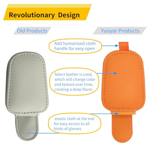 Yuoyar Magnetic Leather Sunglasses Holder for Car, 2 Packs (Orange) - color: orange