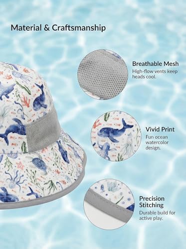 icolor Kids Sun Hat UPF50+ Sun Protection Bucket Hat Toddler Summer Beach Play Hats with Neck Flap for Girl Boy Ages 3~10 - color: Deep Sea Creature