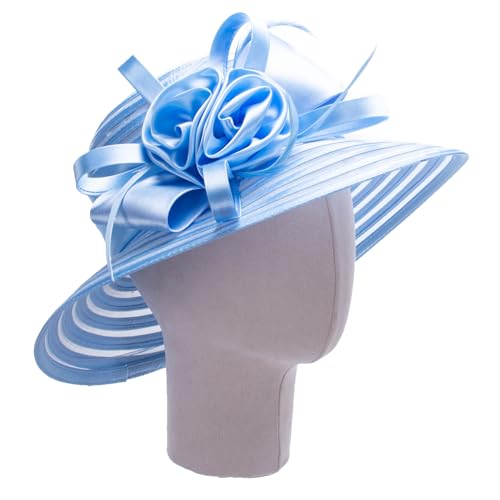 Lawliet Womens Satin Ribbon Church Wedding Sun Wedding Occasion Hat A214 - color: Sky Blue