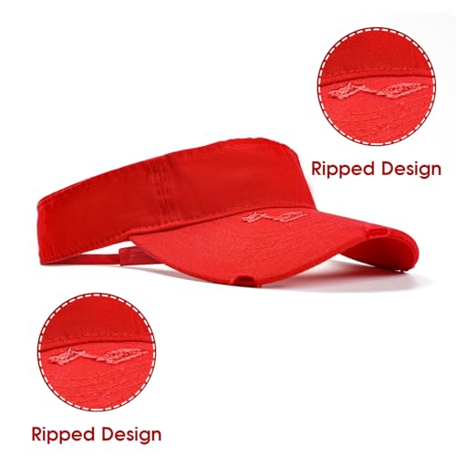 ANDICEQY Retro Ripped Sun Visor Hat, Baseball Sun Visors for Women and Men - color: Retro Red