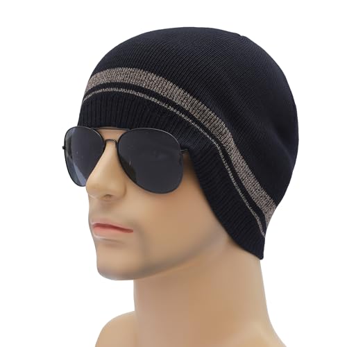 ZLYC Men Fashion Knit Fisherman Beanie Hat Winter Warm Thick Skull Cap - color: Solid Navy