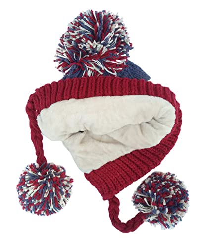 HUAMULAN Women Winter Sherpa Beanie Hats Knit Fleece Lined Ear Flaps - color: Beige Red
