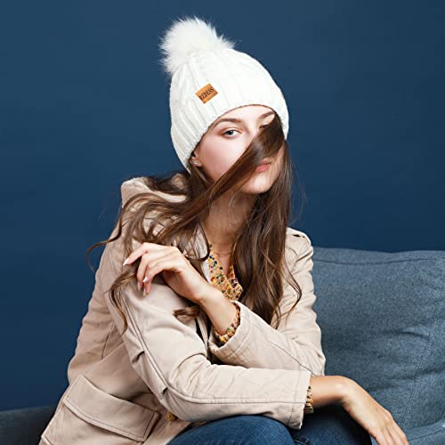 REDESS Women Winter Pompom Beanie Hat with Warm Fleece Lined Thick Slouchy Snow Knit Hat Skull Ski Cap - color: Black