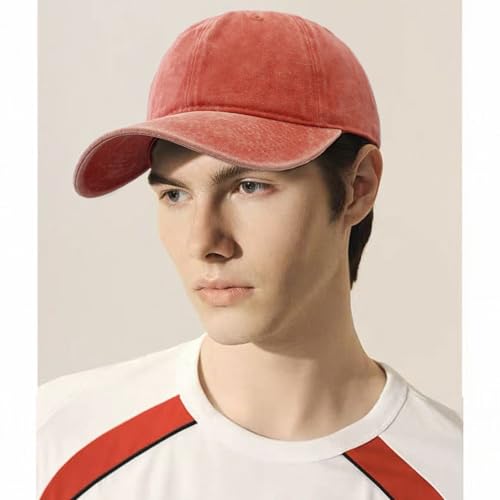 Unisex Washed Cotton Baseball Cap Casual Vintage Dad Hat - color: Brick Red