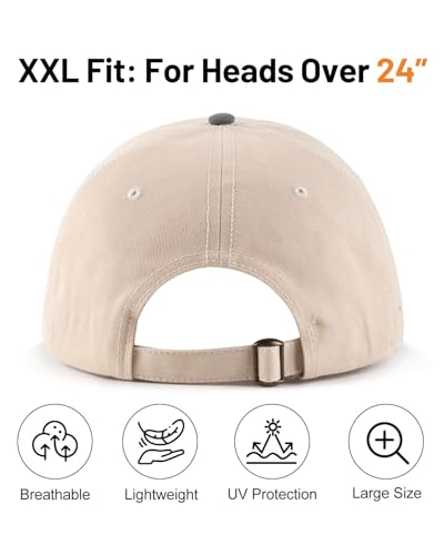 Zylioo XXL Baseball Cap for Big Heads Men Women, Washed Denim Dad Hat - color: 2-tone-beige/Gray, size: X-Large-XX-Large