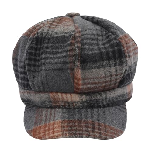 ZLYC Women Classic Newsboy Cap Visor 8 Panel Gatsby Cabbie Paperboy Hat - color: Plaid Brown and Gray