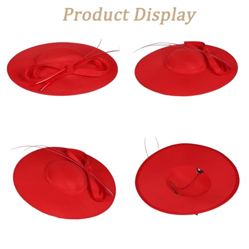 Elegant Wide Brim Wedding Fascinators Women Church Hats Formal Kentucky Dress Derby Hats with Bowknot - color: Red
